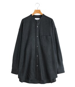 Wool Smooth Flannel Oversized Band Collar Shirt