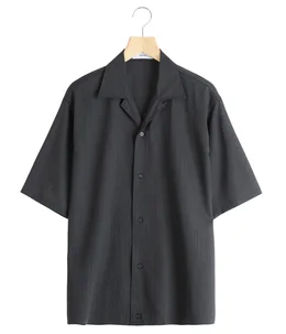 OPEN COLLAR S/S SHIRT WITH HEM TAB -WOOL HIGH TWIST TROPICAL-