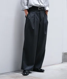 【予約】別注 DOUBLE PLEATED MILITARY TROUSERS -2/60 WOOL TROPICAL MELANGE-