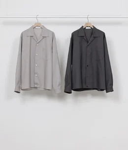 予約】OPEN COLLAR L/S SHIRT WITH HEM TAB -2/60 WOOL TROPICAL