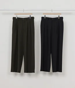 【予約】DOUBLE PLEATED WIDE TROUSERS -WOOL GABARDINE WASHER TUMBLER-