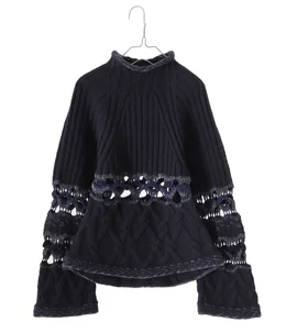 【レディース】Basket Pattern Combination Knitted Pullover