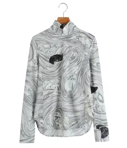 【レディース】Marble Print Jersey High Neck Top