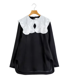 【レディース】Triacetate Georgette Embroidery Collar Top