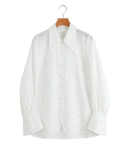 【レディース】Triacetate Georgette Floral Embroidery Top