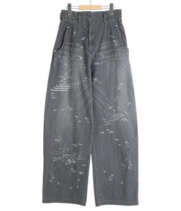 【レディース】Nature Pattern Jacquard Wide Leg Jeans