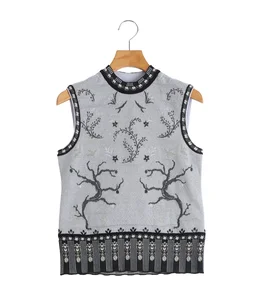 Mame Kurogouchi ノースリーブトップス BK レディース】Layered Jacquard Sleeveless Knit Top | Mame Kurogouchi