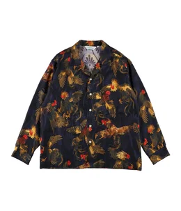 【予約】SILK LONG SLEEVE ALOHA SHIRT〈COCK FIGHTING/ BLACK BLUE〉