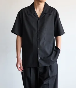 別注 SUPER 160 SOLID WOOL OPEN COLLAR SHIRT
