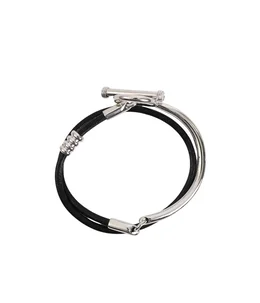 Toggle Double Leather Bracelet -Black-