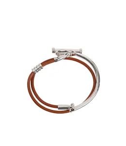 Toggle Double Leather Bracelet -Camel-