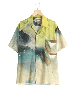 LANDSCAPE PRINTED OPEN COLLAR SHIRT