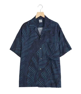 Leaf Pattern Printed Open Collar Shirt