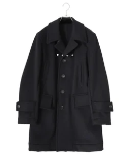 right - left silhouette single breasted peacoat.